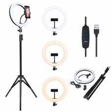 Kit Ring Light LED 26cm 10 pol com tripé 1,65m e suporte para celular até 8'' - RL26 - Vinik